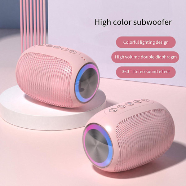 Bluetooth-høyttaler med subwoofer og fargerik LED-lys (rosa)