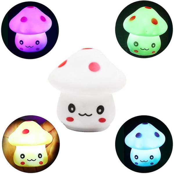 Farverig belysning Mini svampe LED natlys Hjem trapper seng lampe gave T（Hvid）