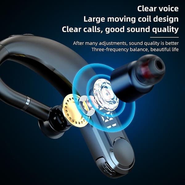 Lang standby-virksomhet Bluetooth-headset trådløs Bluetooth 5.2 øretelefon vanntett ørekrok hodetelefon Hifi stereo ørepropper med LED-batteri display og
