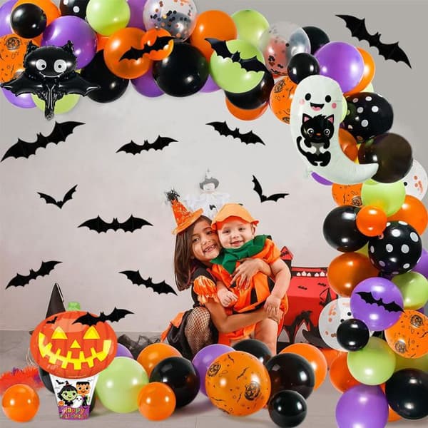 Halloween Ballonpynt - 62 Stykker - Græskar, Flagermus, Spøgelse - Sort og Orange