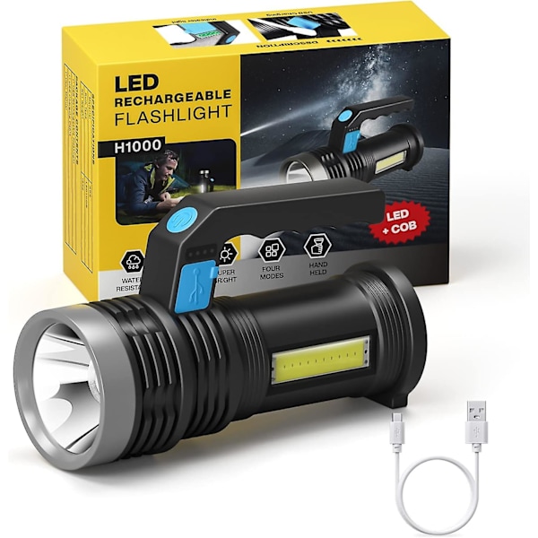 USB-ladattava taskulamppu, 4 tilaa, kannettava tehokas LED-taskulamppu työvalolla ja kahvalla, IP65 vedenpitävä USB-leirintävalo ulkoiluun, vaellukseen, hätätilanteisiin
