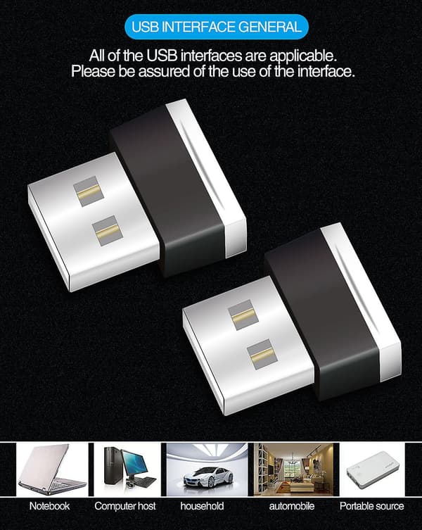 Fonepro 7 stk. Bil LED-lys USB Atmosfære Dekorativ PC-lampe Roterende Blinklys til Biler, Bærbare Computere, USB-stik, Natlys, USB-omgivelseslys har kun