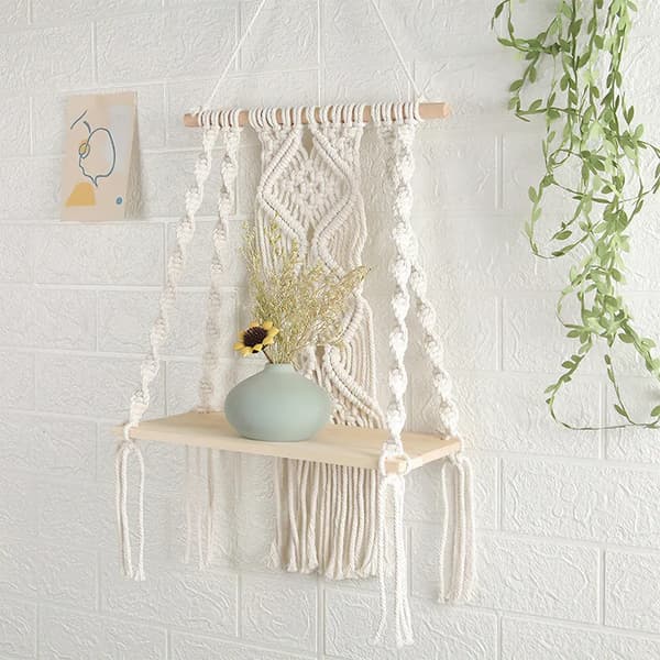 Boho-tyyliin käsintehty seinävaate, 30 x 50 cm, beige
