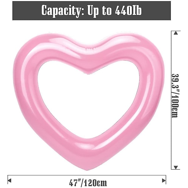 Uppblåsbar badring för barn och vuxna, 120 cm diameter hjärtformad sommarpool