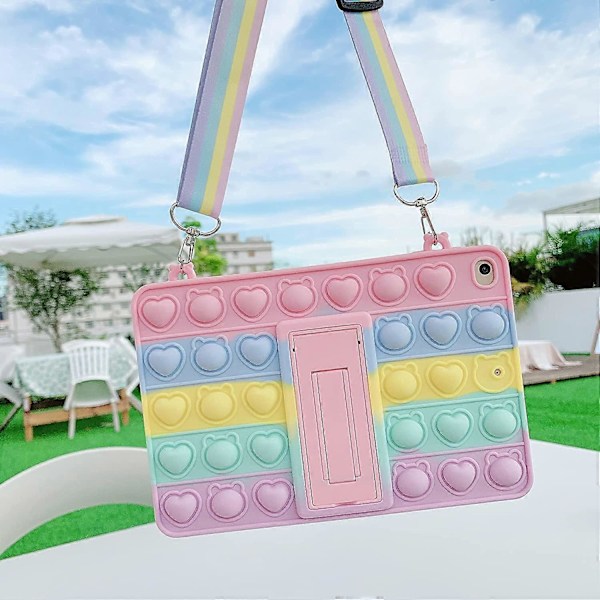 Fodral för iPad Mini 6 2021 - Bubbel Fidget Sensoriskt iPad 8.3 Fodral för Barn Snyggt Regnbåge Mjukt Släpp Stress Stötsäkert Fodral med Vikbart Stativ (Regnbåge)