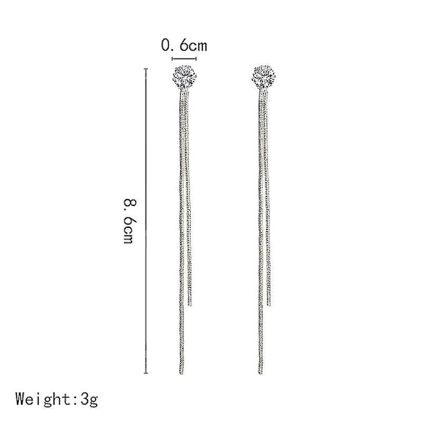 2 Pairs Of Super Fairy Diamond Long Tassel Drop Earrings Individual Simple Zircon Stud Earrings, Silver