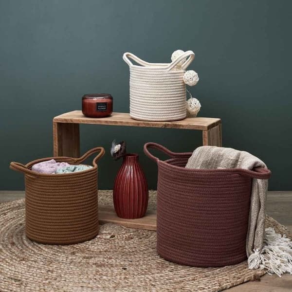 Set med 3 korgar - HOME DECO FACTORY - Bomull - Terrakotta Ockra Elfenben