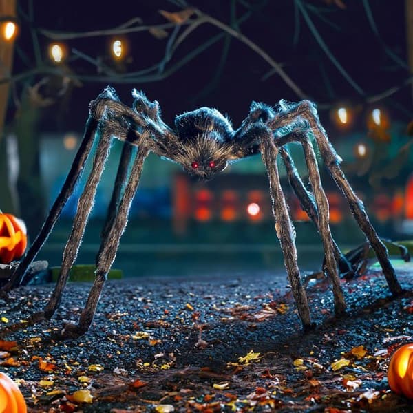 125 cm utendørs Halloween-dekorasjon, hårete edderkopp, skummel gigantisk edderkopp, stort tilbehør, brun