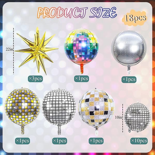 Discokugle Balloner (18 stk., 22 og 10 tommer)
