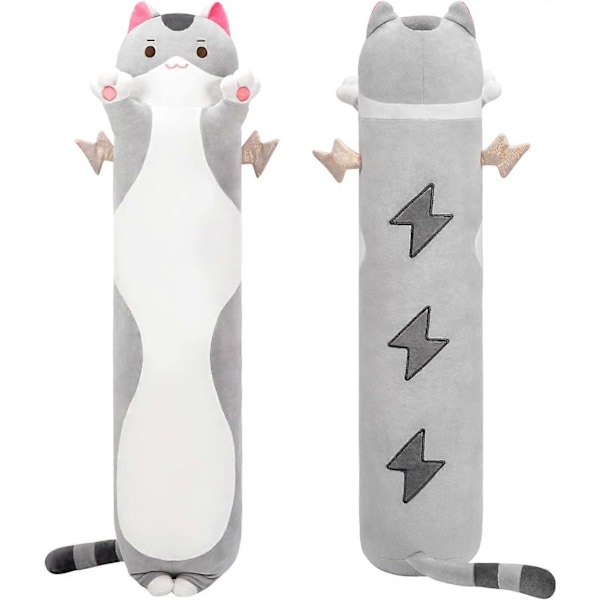 Lång Katt Plysch Kroppskudde, 20 Söta Katt Plyschdjur Mjuka Plushies, Kattunge Plysch Kastkudde Dockleksak Present till Flickvän -grå
