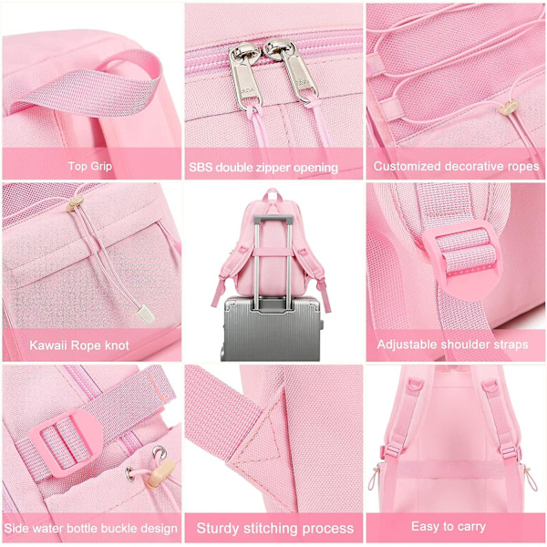 Resväska för bärbar dator med flickors helgresor Fritidsdag Semester Ryggsäck Unisex 15,6 tum Skola Söt Lätt Hög kapacitet Present Boken Ryggsäck (Rosa)
