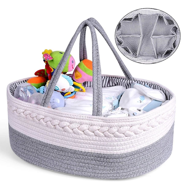 Baby Ble Caddy Organizer, 100% Bomuldslærred Ble Stor Bærbar Tote Taske Bil Organizer Opbevaring