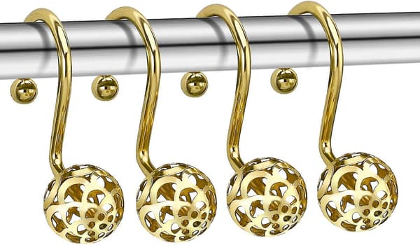 Handduksstång Guld Duschsäkerhetskrokringar, Set Om 12 Dekorativa Mässing Duschsäkerhetskrokar, Bling Metall Rostfri Duschupphängningsringar Kompatibel Med
