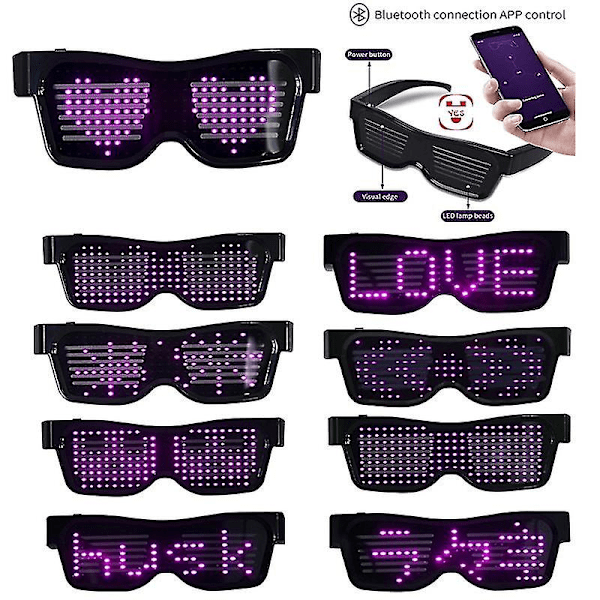 Bluetooth Led Party Glasögon Anpassade Språk Usb Laddning Blinkande Ljusstarka Glasögon Konsert Solglasögon（Vit）