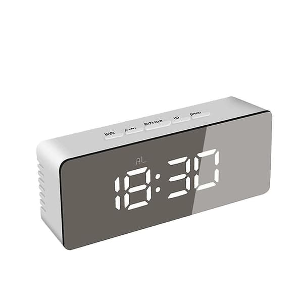 Digital skrivbordsbord Kurvad LED-skärm Väckarklocka（Vit）