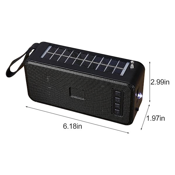 Ulkoinen langaton Bluetooth-aurinkojärjestelmä radiolla, pistokkeella, USB-asemalla, kannettava ja taskulamppu（Musta）