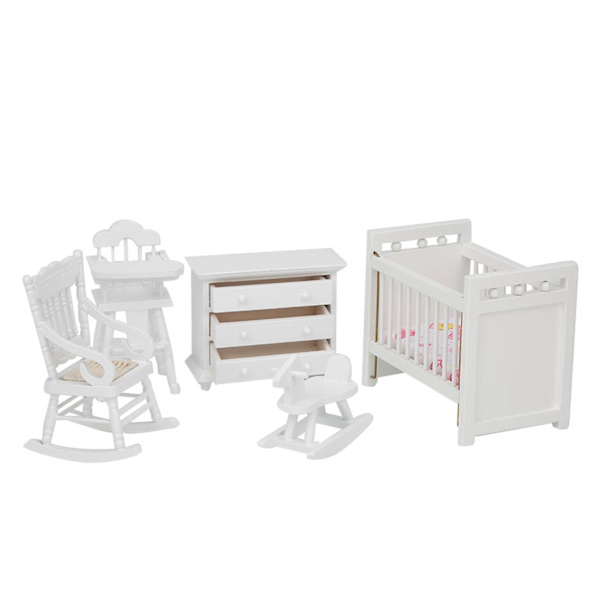 1:12 Dockhus Miniatyr Trä Barn Säng Säte Skåp Mini Möbler Modell Leksak Vit 5st / Set