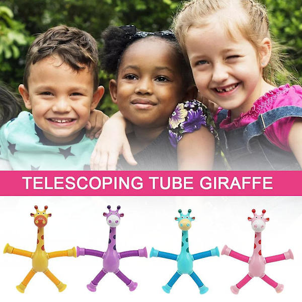 Sugrör i tecknad film, teleskoprör, giraff, lätt dekompressionsleksak, användbart verktyg, bordsdekoration (rosa)