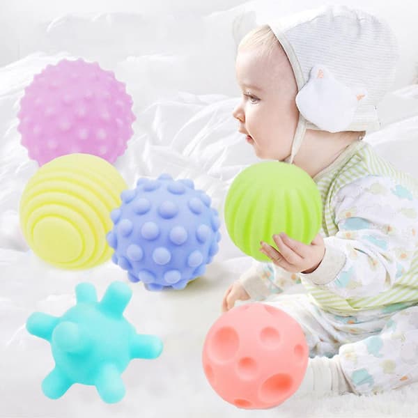 Mjuka träningsmassagebollar - 6 st multi touch texturerad gummisinne touch leksaker för barn och spädbarn