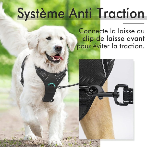 Svart - No Pull Dog Sele, Lätt att bära Justerbar Reflex Sele med Front Clip Sele, Passar medelstora och stora hundar (storlekar)