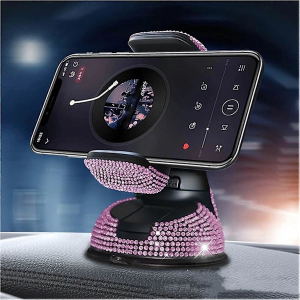 2 st Kristall Rhinestone Mobiltelefonhållare Diamant Mobiltelefonhållare Bilnavigationsfäste Sugkopp Rotationskopp Telefonhållare (Färg: Rosa)