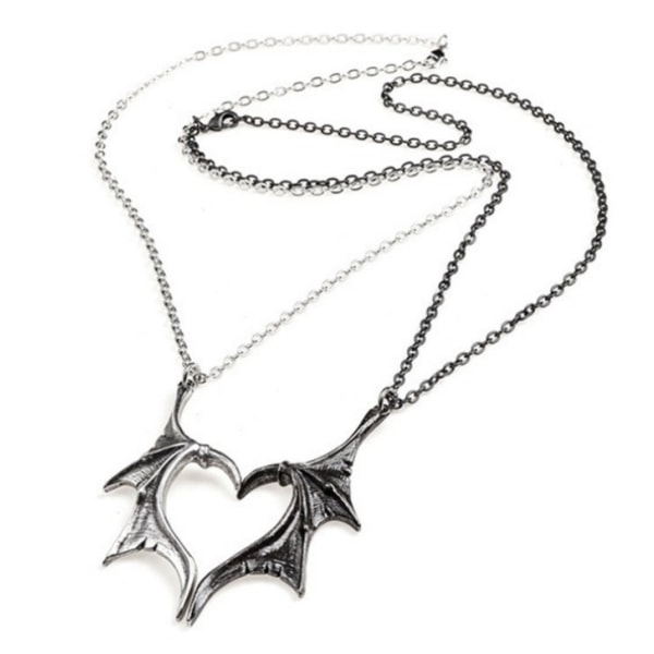 Demon Dragon Wing Love Heart hängsmycke halsband silver