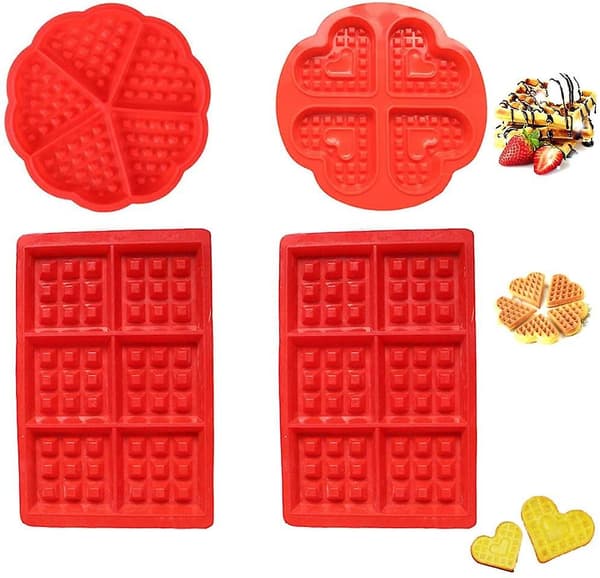 Set med 4 silikonvåffelformar, kakformar, bakformar, högkvalitativt nonstickform, muffinsform