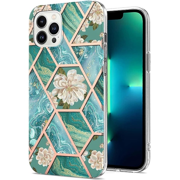 Blommig Marmorfodral för iPhone 13 Pro (6,1 tum) Telefonfodral, Mjukt Skyddande Design iPhone 13 Pro Skal Lyxigt för Kvinnor Flickor 6,1 tum 13pro (Grön F