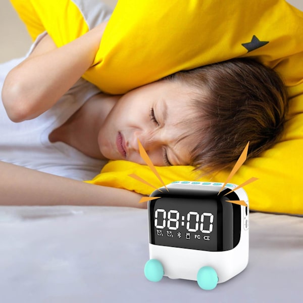 Kreativ skrivebordsur, høyttaler, vekkerklokke, Bluetooth-høyttaler, trådløs Bluetooth-lyd, bærbar hjemmeklokke, temperatur, speil, klarering (blå)