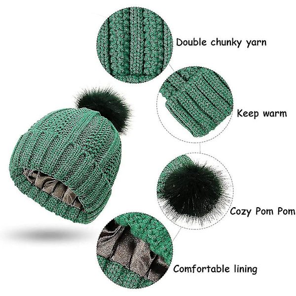 Talvinen pipo naisille, paksu fleece-tekoturkispompom-pipo