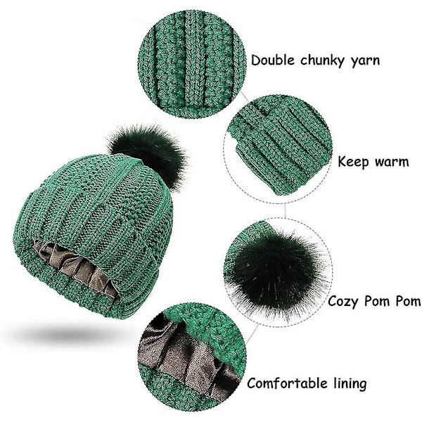 Vinterhue til kvinder - Chunky Fleece Faux Fur Pom Pom Bobble Hat