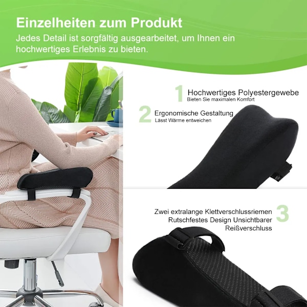 2 kpl ergonomista käsinojatukea, muistivaahtokäsivarsipehmusteet, musta/harmaa
