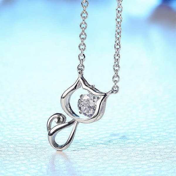 Koreansk stil Mode Kvinnor Silver Söt Kattform Hänge Halsband Flickvänsgåva