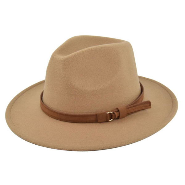 Retro Jazz Hat - Mokkanahkainen vyö villahattu Cowboy Hat Retro Imitation Wool Hat Flat Brim Hat Bf150