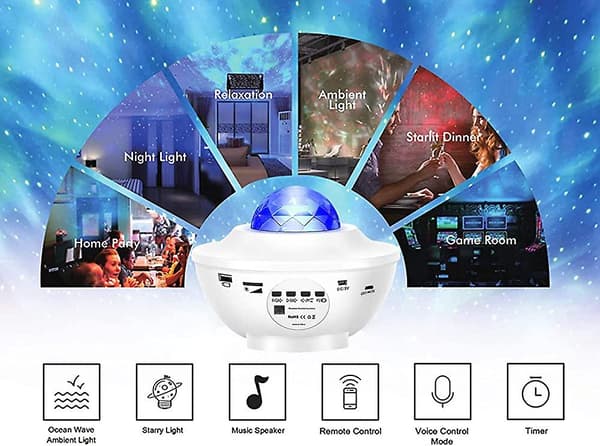 Stjerne LED-projektorlampe. Heilwiy Bluetooth-projektorlyssimulation af skyer 12 musikgave