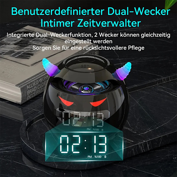Liten djävul väckarklocka med nattlampa, 2500mAh, HiFi-ljudeffekt, 25mm högtalare