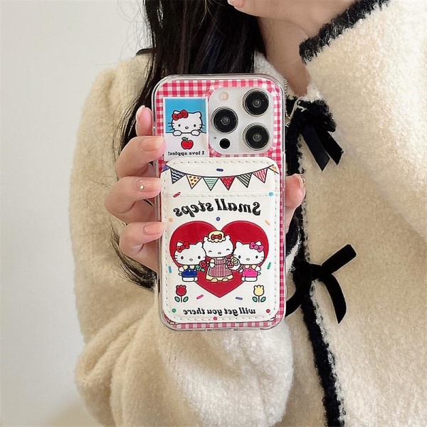 Tongqi mönster kärlekskatt med korthållare tecknad roligt unikt phone case lämplig för Iphone15promax (15)