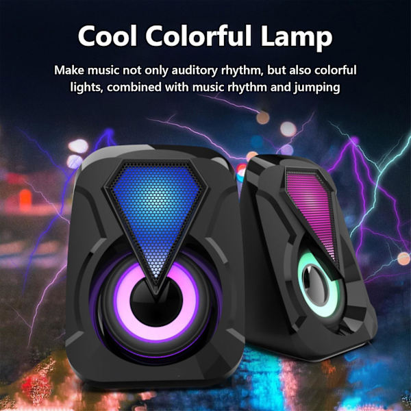Utsalg 1053 Høyttaler RGB Farge Lys Subwoofer Boks Desktop Audio Desktop（Svart）