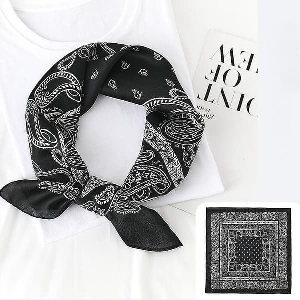 Kvinde Silke Touch Tørklæde Medium Square Satin Bandana Gave Til Kæreste, Sort