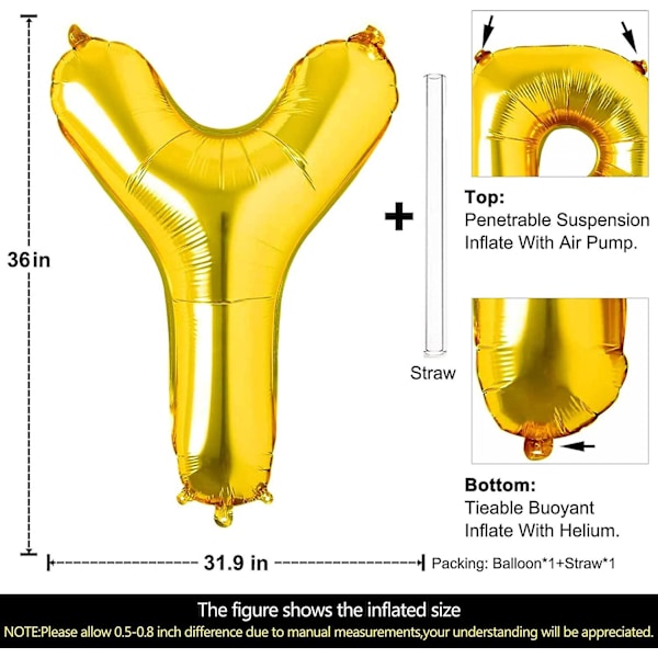 40 tommers stor gull bokstav Y-ballonger Stor størrelse Jumbo Mylar folie heliumballong for bursdag