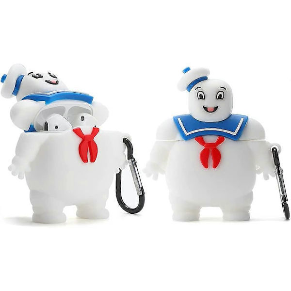 Söt Fodral för Airpod-fodral/Airpod 2-fodral, 3D Söt Cartoon Anime PVC-fodral, Barn Tonåringar Pojkar Män Levande Cool Marshmallow Man med Nyckelringssats för Airpod 1&2