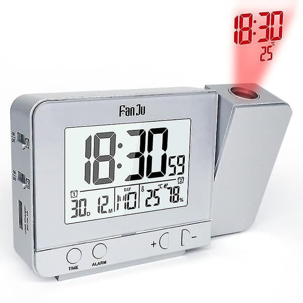 LED-klocka Multifunktionsväckarklocka Temperaturdisplay för hemmakontor skola (silver, utan batteri) (Silver)