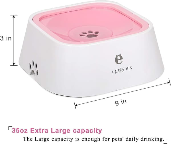 Hundeskål, der ikke spilder - Vandskål til kæledyr - Langsom vandfoder - Hundeskål, der ikke glider - Vanddispenser til kæledyr - 35oz foderbeholder - pink - Pink
