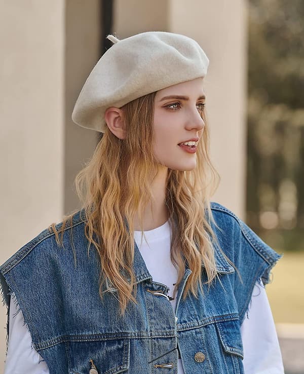 Kvinne Beret Lue Fransk Ull Beret Cap Klassisk Ensfarget Høst Vinter Luer
