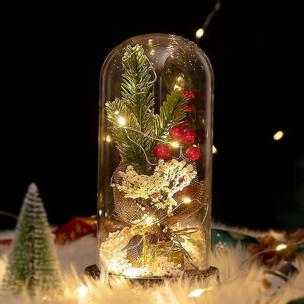 Glaskupa Julväxter Juldekorationer Glaskupa Julgransgren Med Ljus (C)