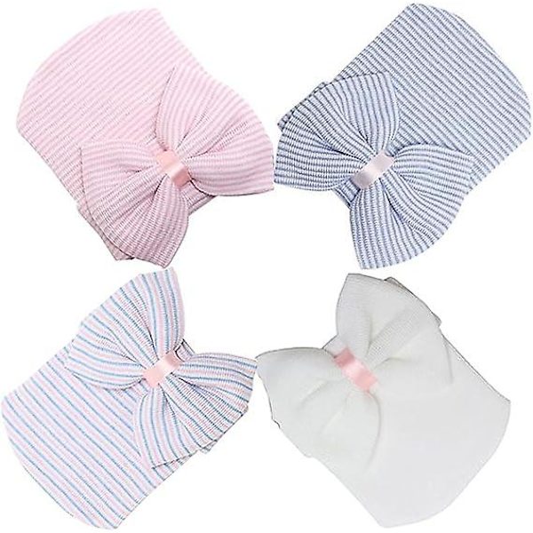 Dww-4stk-Nyfødte Babyhatte Hospital Hat Beanie Hatte til Babyer fra 0 til 6 Måneder