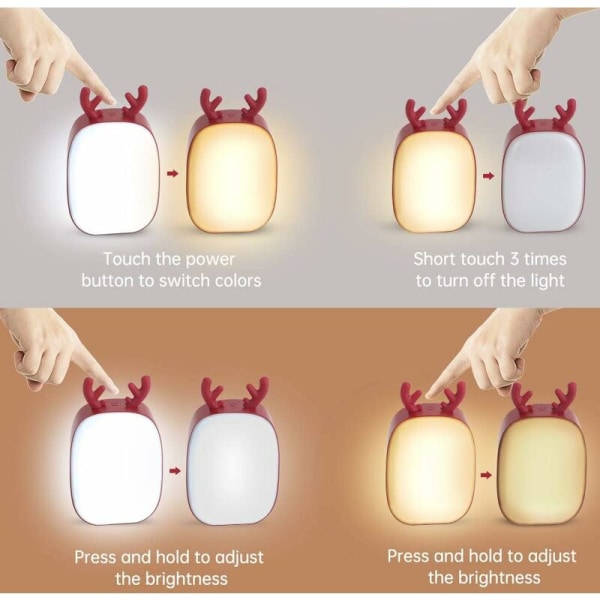 LED-natlys, baby-natlys, LED-sengelampe med følsom berøringskontrol, USB-genopladelig belysning, justerbar lysstyrke, (rød), ladacee