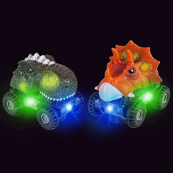 Dinosauriebilar med LED-ljus & ljud Dino Bil Leksaker Bilpresenter Djurfordon Monstertruck Leksakssats för Pojkar Flickor Småbarn Barn Födelsedagspresenter Klassrum