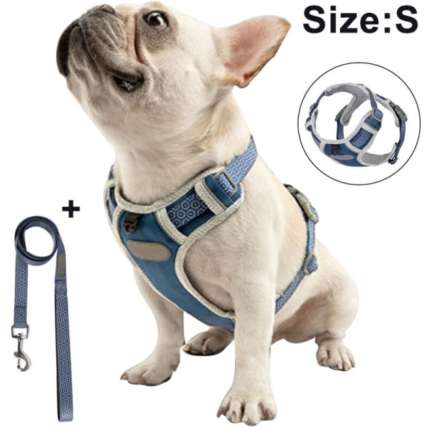 Koirat Koiran valjaat isot keskikokoiset koirille säädettävät heijastavat koiranvaljaat ilman vetoa, rintavaljaat koirille, joissa on jälkipositiivinen D-rengassolki, sininen, S+M