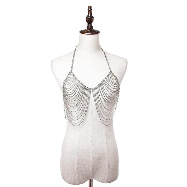 Dam Retro Mode Silver BH Kropp Halsband Kedja Bikini Magkedja